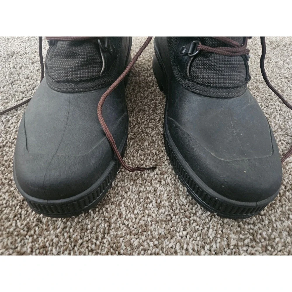 Sorel Kaufman Winter Boots Womens Size 8 Black Lined Faux Fur Trim Lace Up Ankle